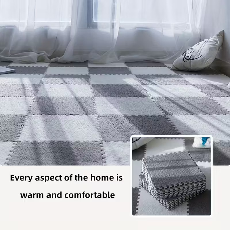20Pcs 11.8"x11.8" Plush Interlocking Carpet Tiles, Anti-Slip Puzzle Mat for Kid
