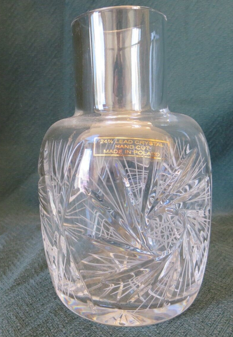 Gorgeous Hand Cut 24% Lead Crystal Tumble Up Carafe Pinwheel Made in Poland