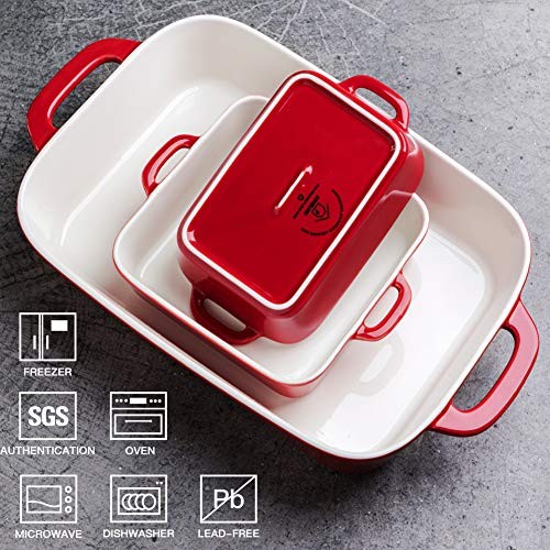 Ceramic Bakeware Set, Rectangular Baking Dish for Cooking, Kitchen, Cake Red