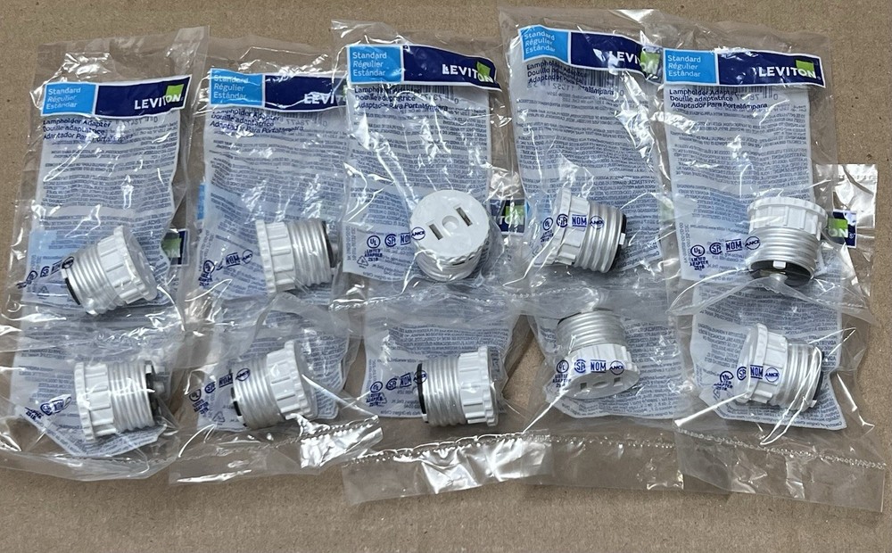 Leviton 002-125 Medium Base Light Socket to Outlet Adapter White ( 10-Pack ) New