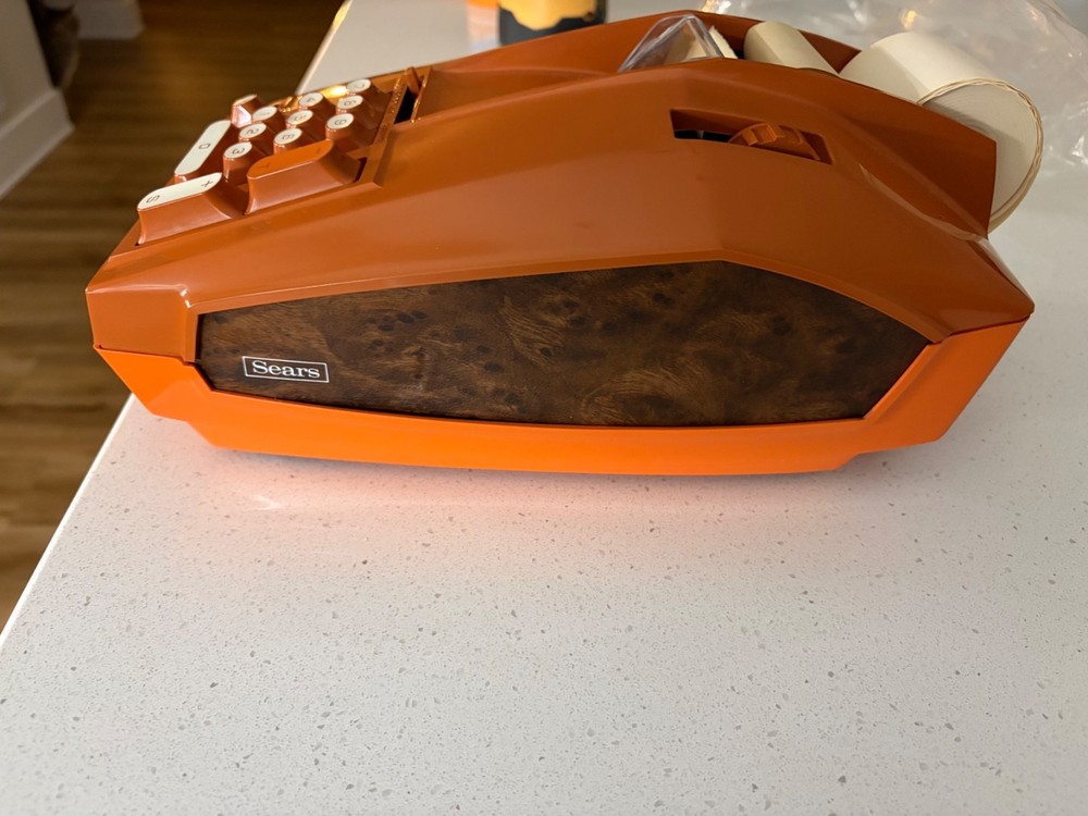 Vintage Sears Roebuck Adding Machine. Burnt Orange. With original case