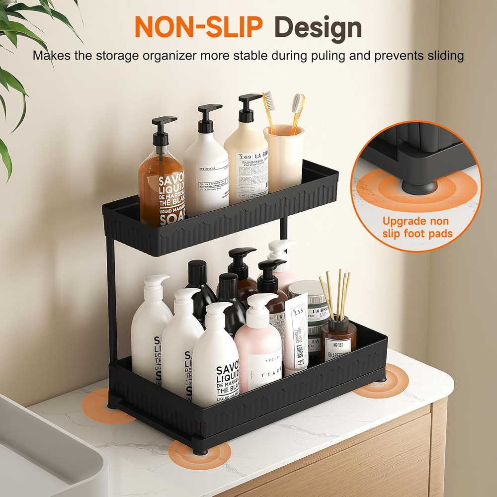 3 Pack Multi-Purpose Pull-Out Storage Organizers, 2-Tier L-Shaped under Sink/Cab