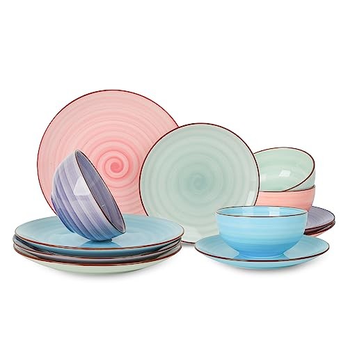 Ceramic 12-Pieces Dinnerware Sets, Scratch Resistant 12 Pieces Gradient Color