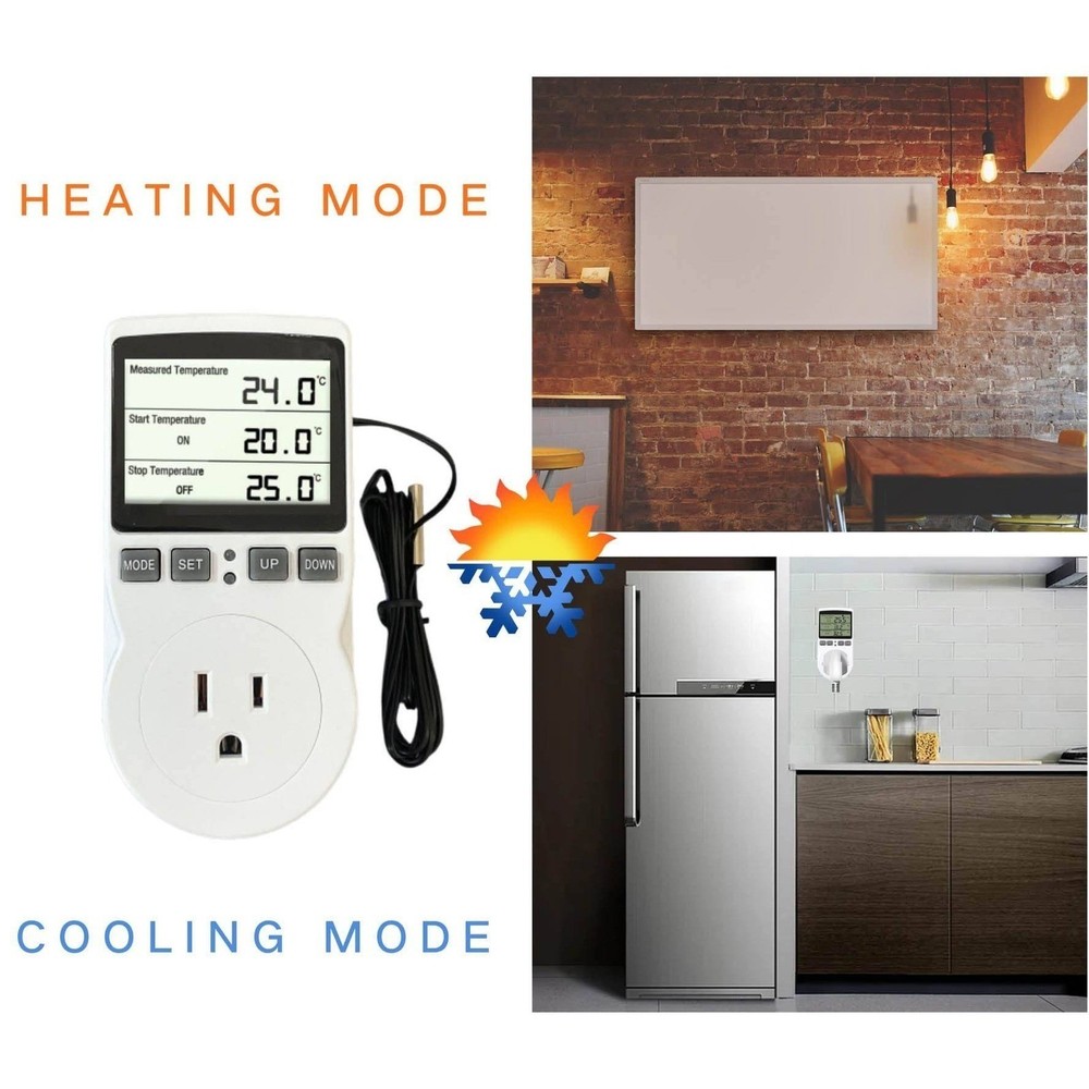 Digital Thermostat Controller Plug In Outlet Timer 1800W Heating Cooling Probe