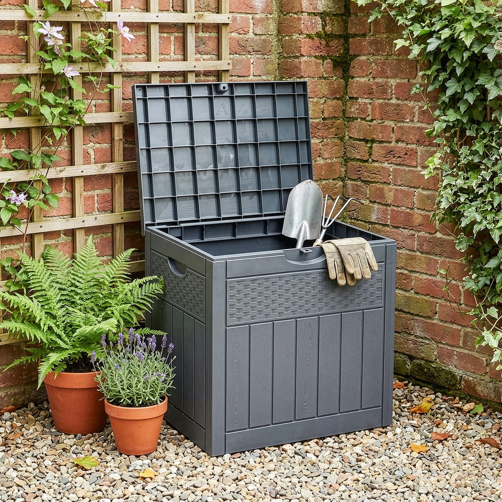 33Gallon Deck Box, Outdoor Storage Box with Lockable Lid, Easy Assembly Durable