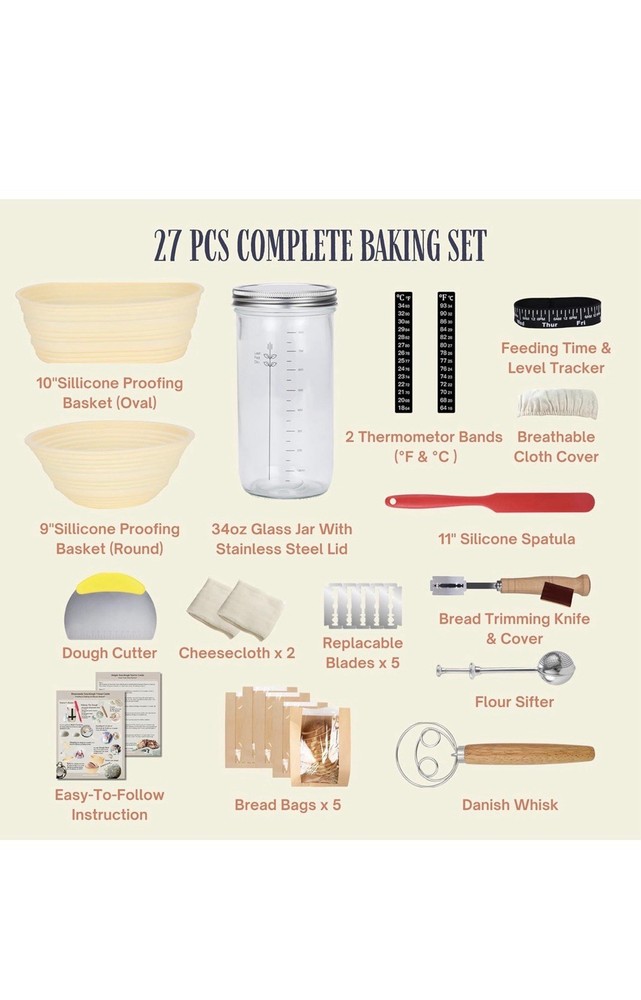 Sourdough Starter Kit, Complete Starter-To-Loaf Set with Instructions