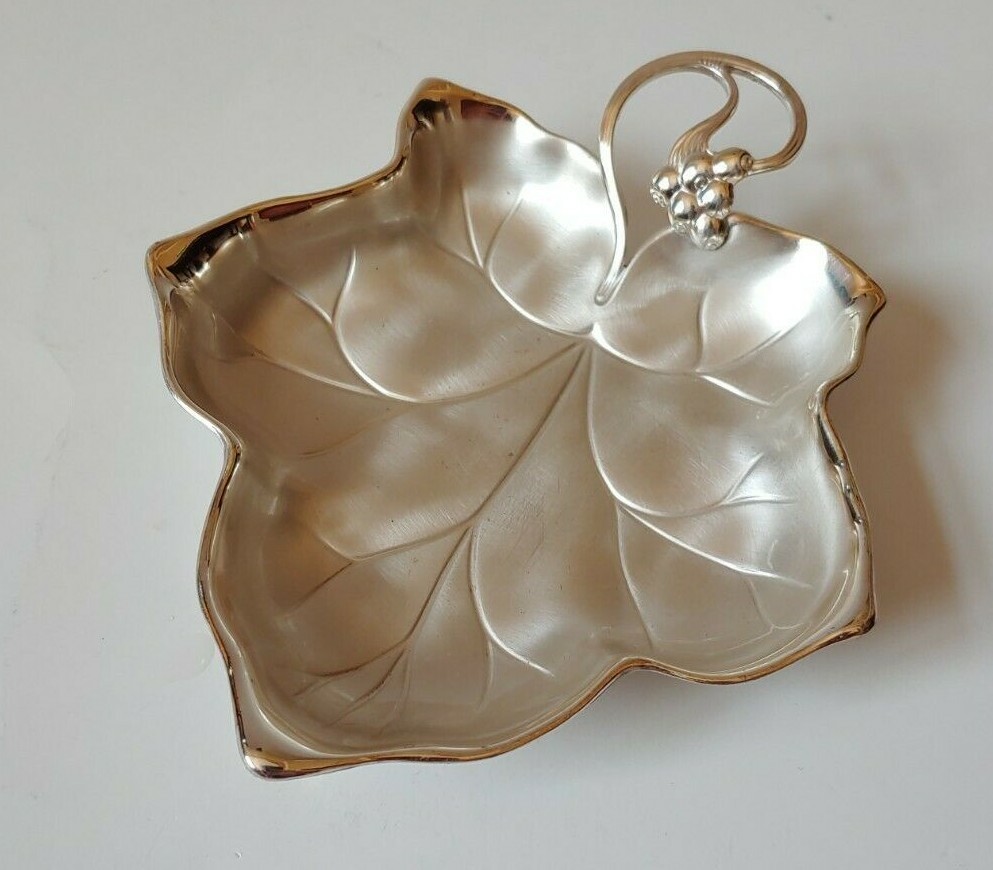 EP Brass Germany WMF IKORA Grape Leaf Candy Dish Silver Electro Plated 6 1/4"