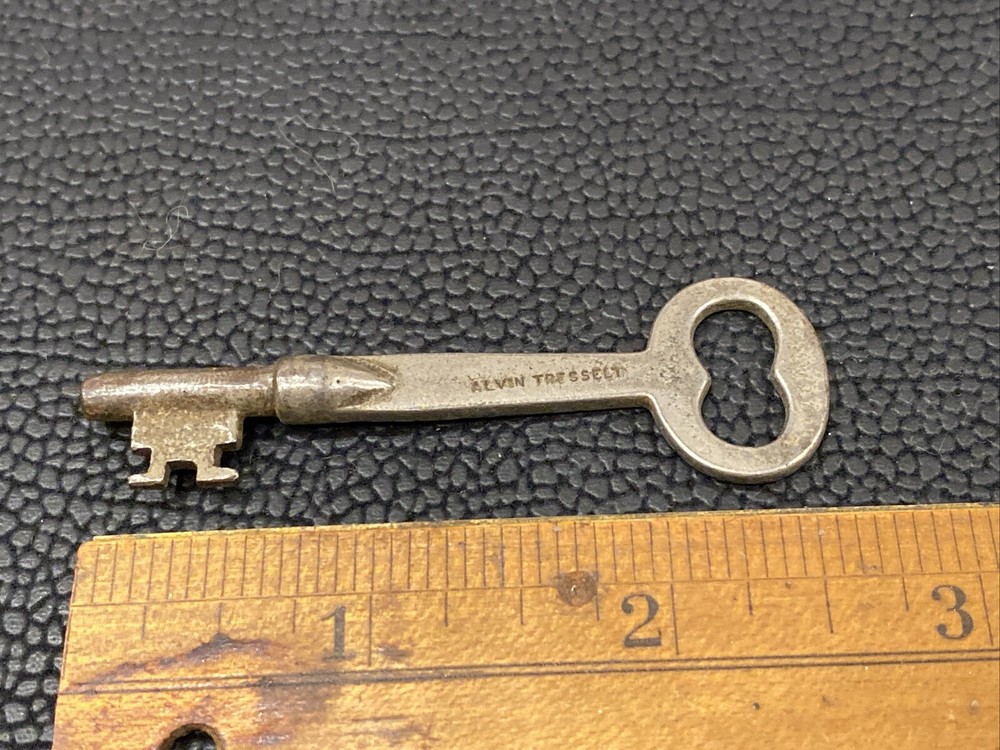 Rare ALVIN TRESSELT Antique Solid Barrel Flat Shank Mortise Lock Skeleton Key