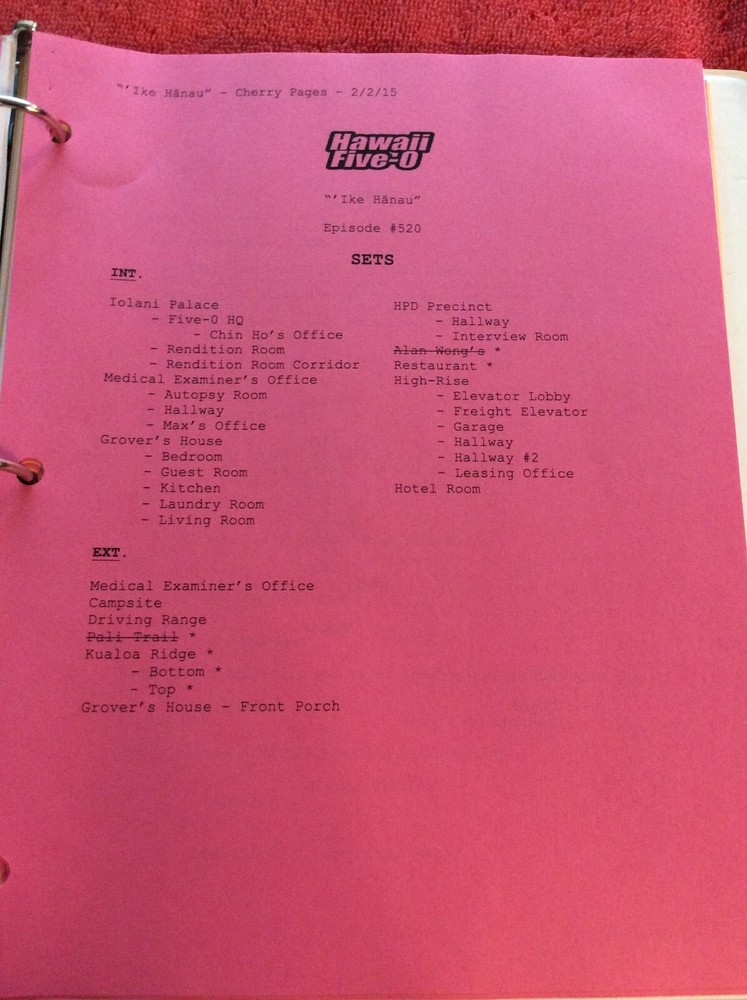 HAWAII FIVE-O ORIGINAL SCRIPT 520 TECH SCOUT SHOOTING SCHEDULE 2014 IKE HANAU