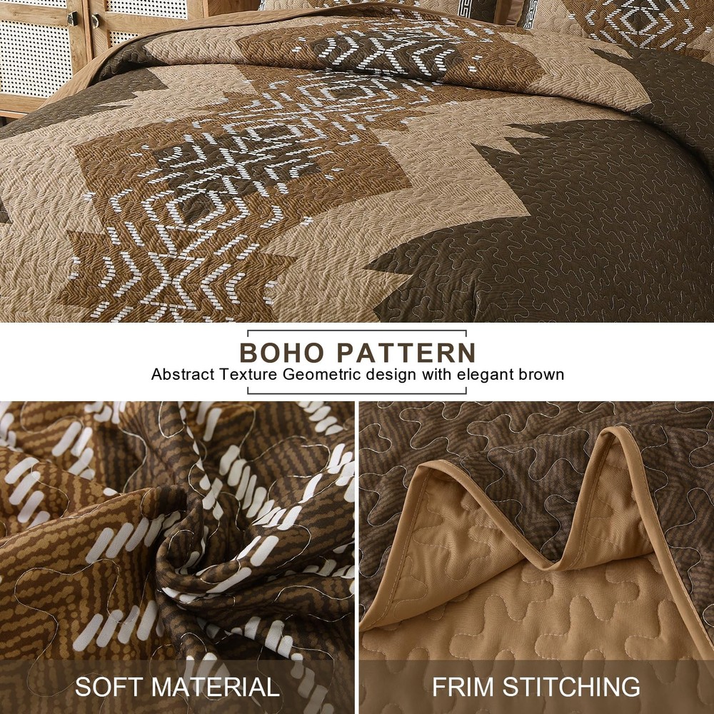 Dintszyayue Brown Quilt Set King Size Boho Aztec Texture Bedspread Coverlet Set