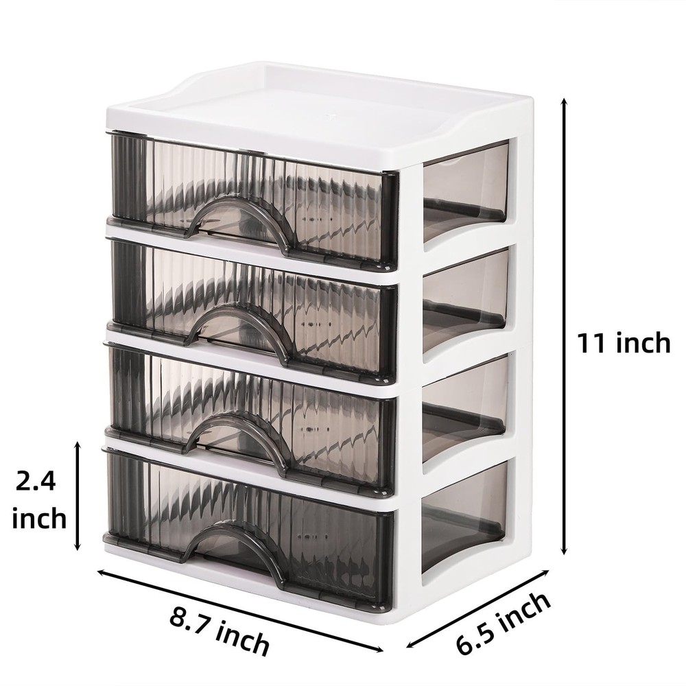 Desk Organizer with 4 Drawers, Plastic Desk Storage Box, Desktop Storage Unit...