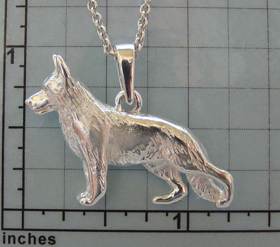 Large Sterling Silver German Shepherd Standing Study Tie Chain