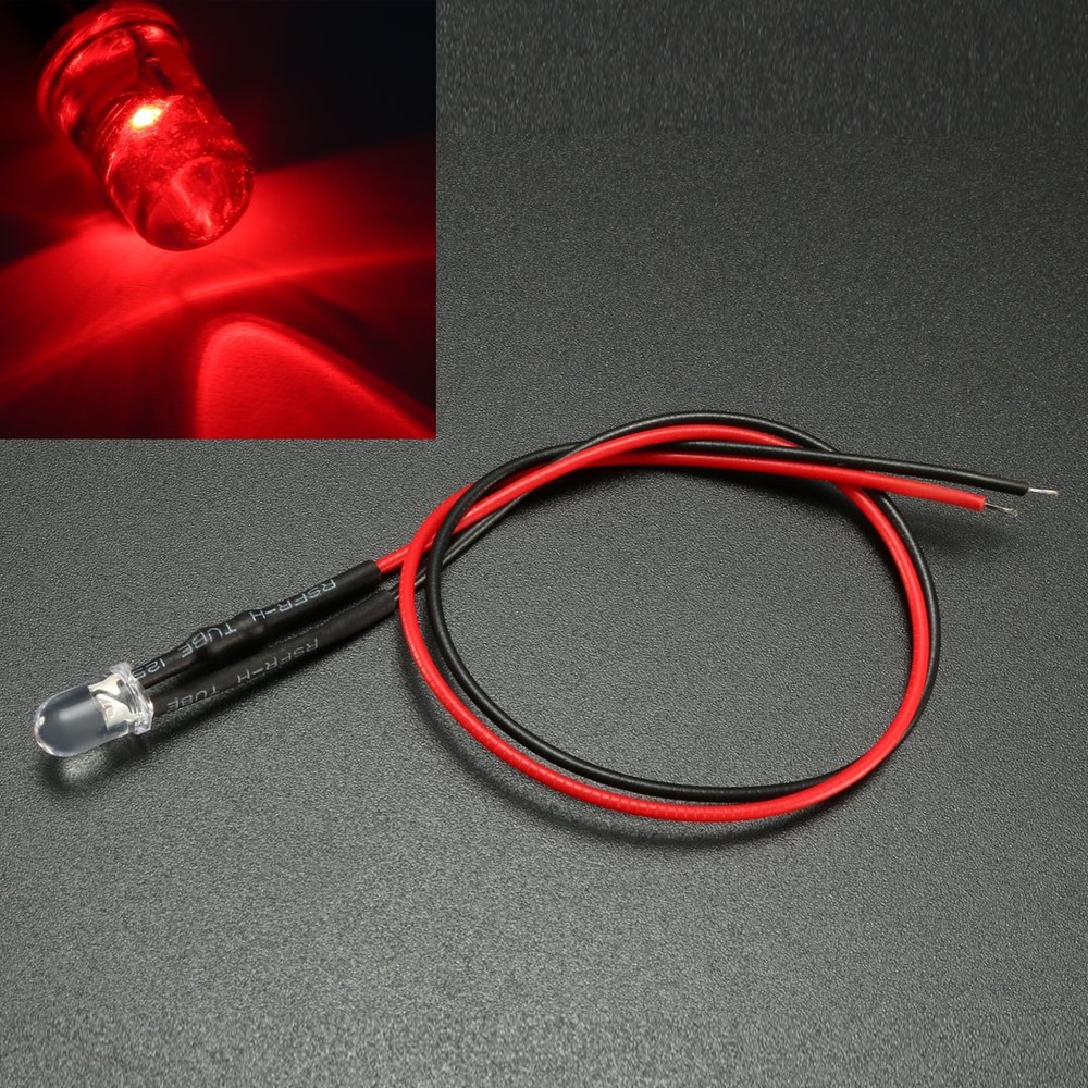 15Pcs 5mm Pre-Wired Diffused LED Diodes Light 20mA DC 9-12V Red