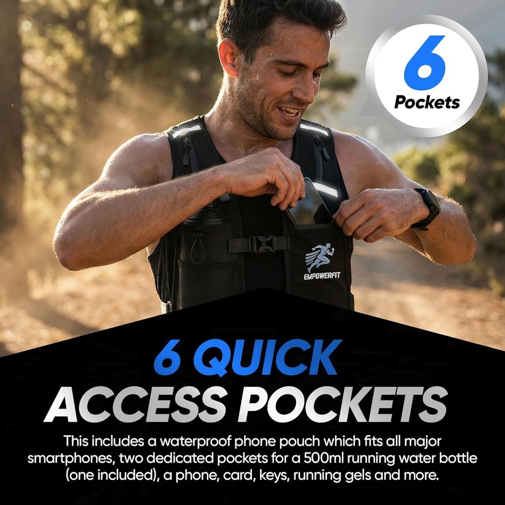 Running Hydration Vest Bundle + 500ml Bottle & Phone Pouch - New - Adjustable