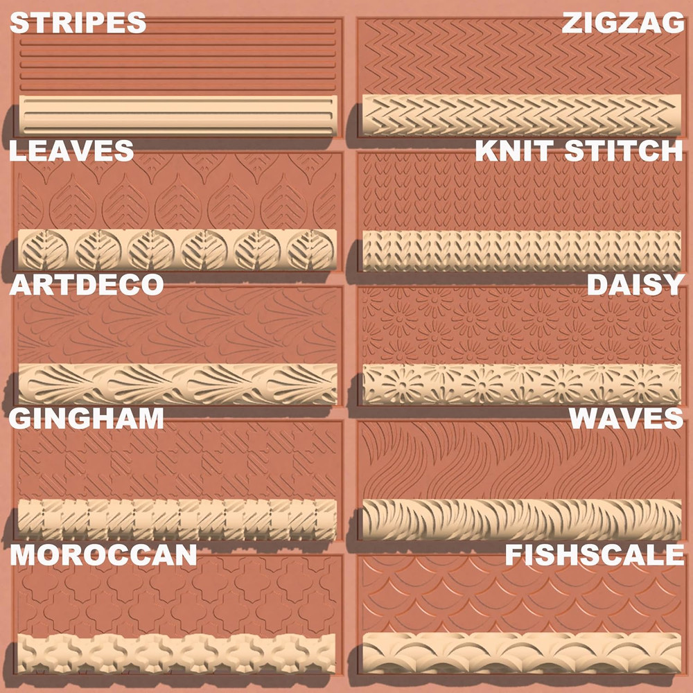 Clay Texture Rollers | 10-Pack Polymer Clay Texture Roller Set for Pottery & Cra