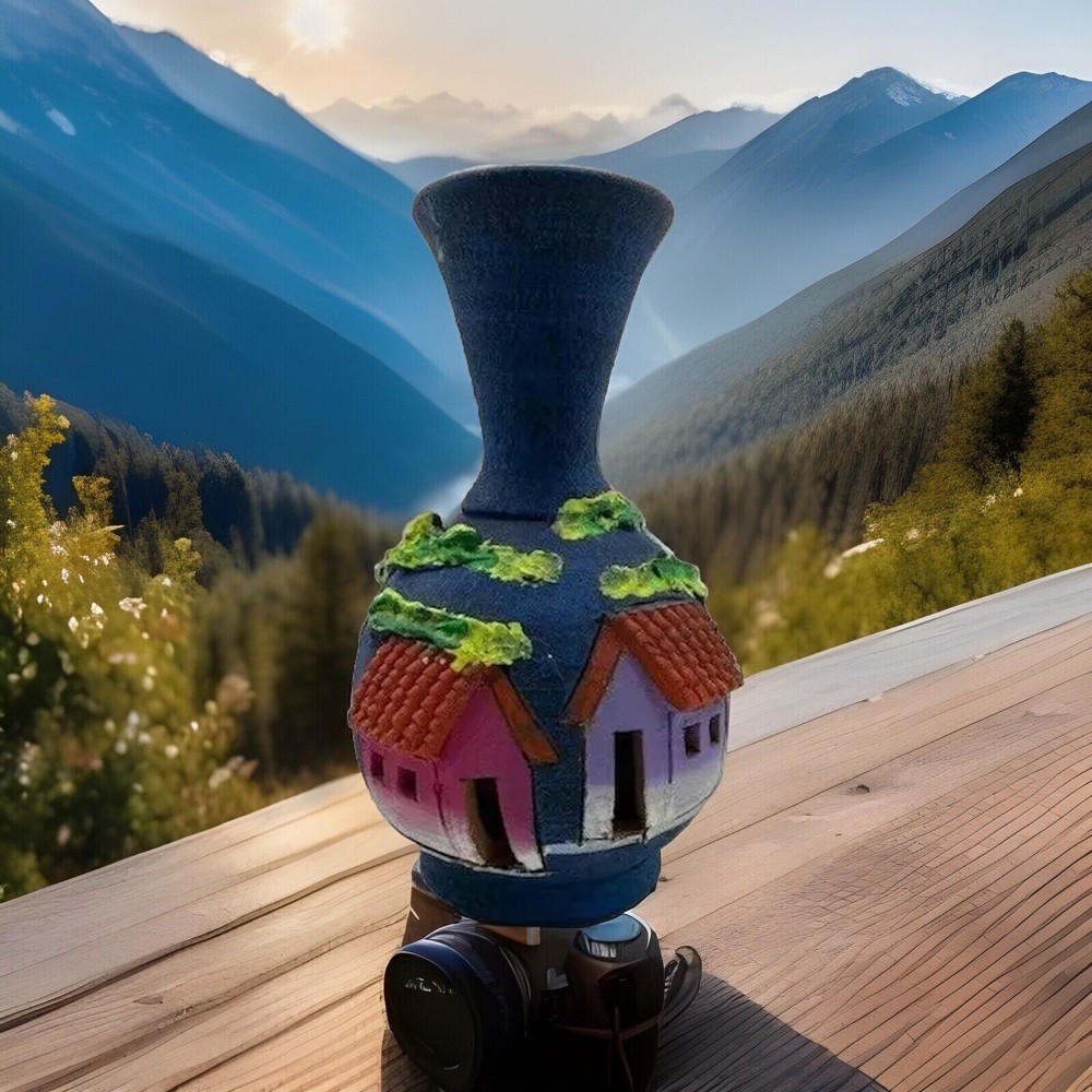 Handmade Handpainted Pottery Vase Glows No Damage