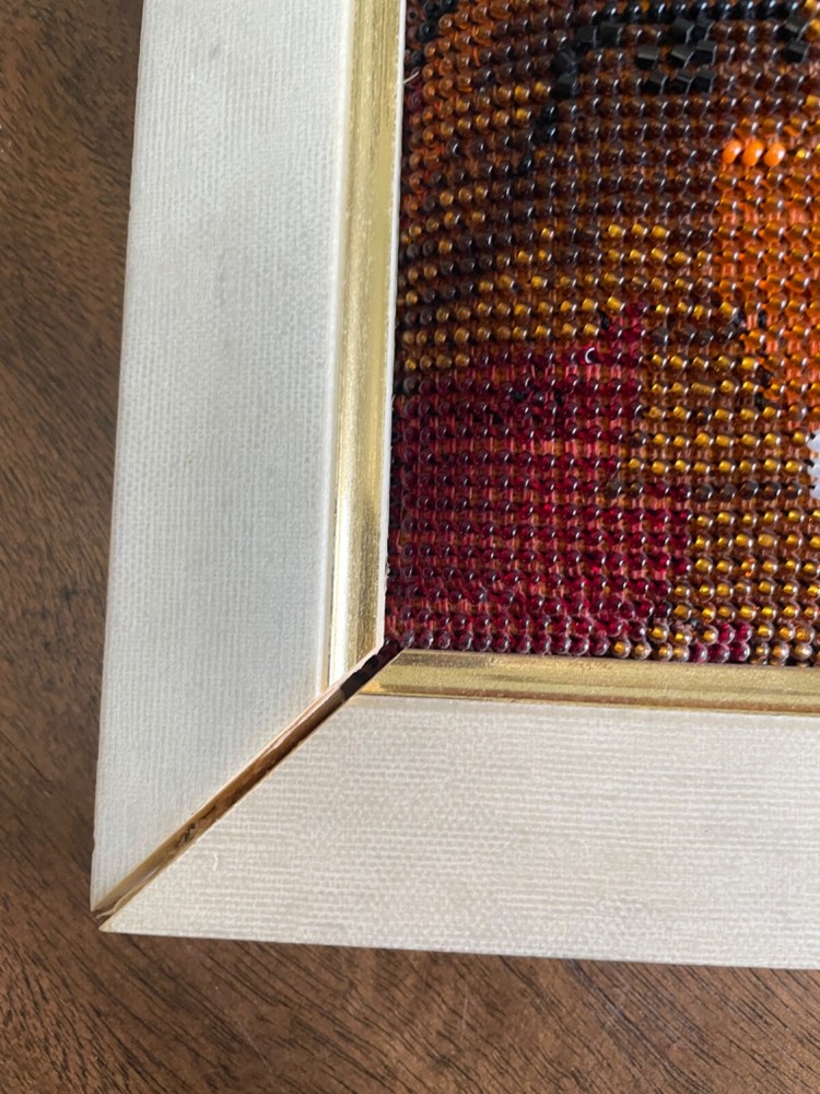 Vintage Handmade Beaded Needlepoint Boy Crying With Tears Framed