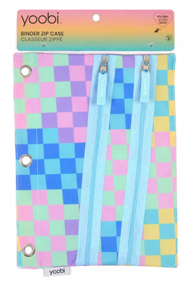 2 Pack Double Zip Binder Pencil Case Multicolor Checkered Yoobi
