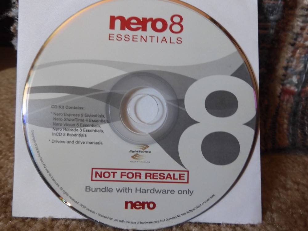 NERO 8 ESSENTIALS CD KIT FOR WINDOWS XP/Vista/Windows 7 NEW