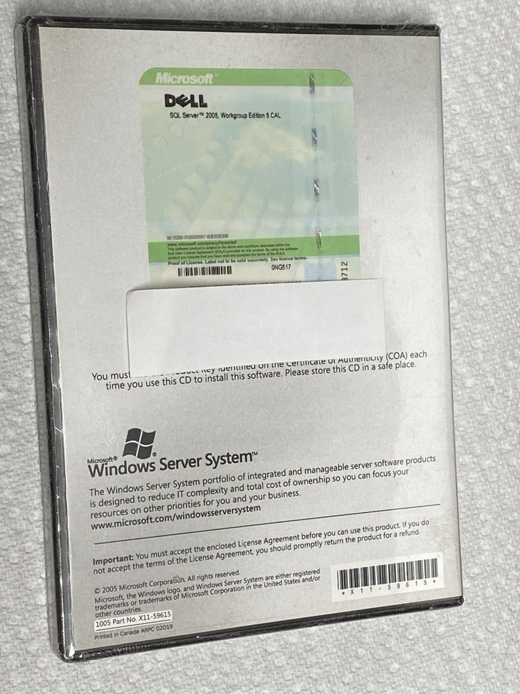 NEW SEALED Microsoft SQL Server 2005 Workgroup Edition Dell With key 006Z