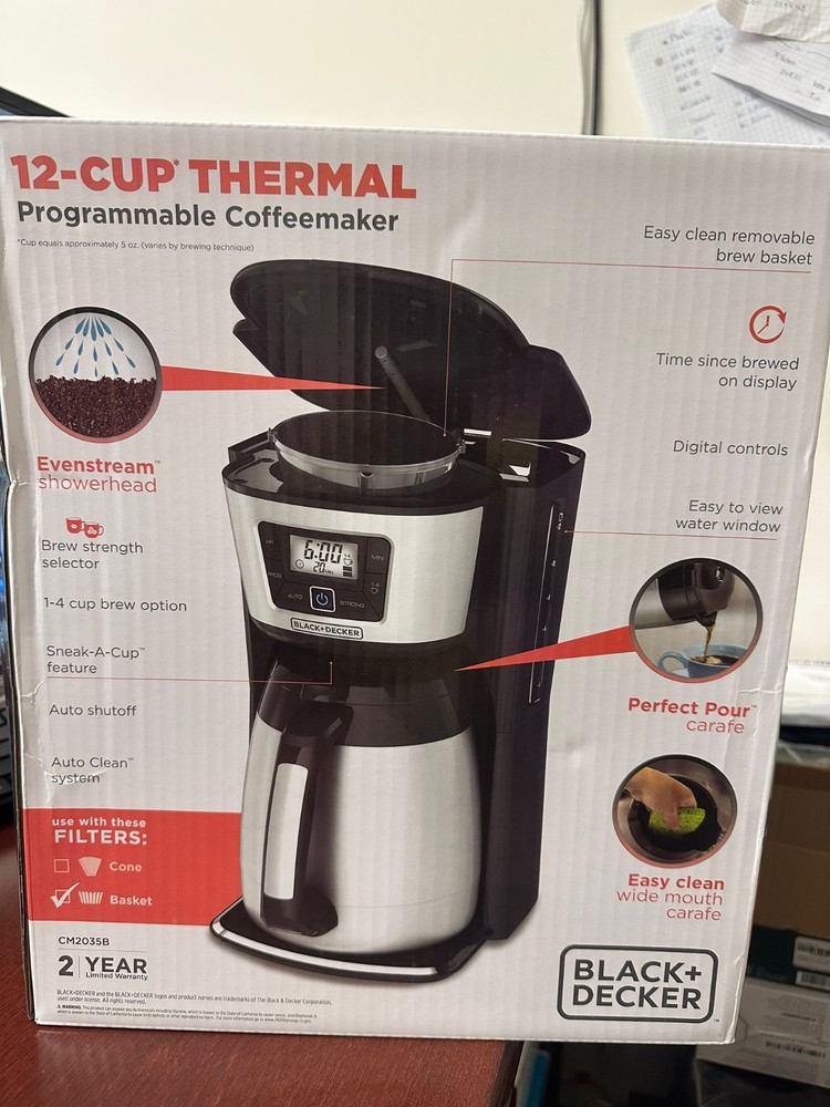 BLACK+DECKER 12-Cup Thermal Programmable Coffeemaker, Black/Silver, CM2035B