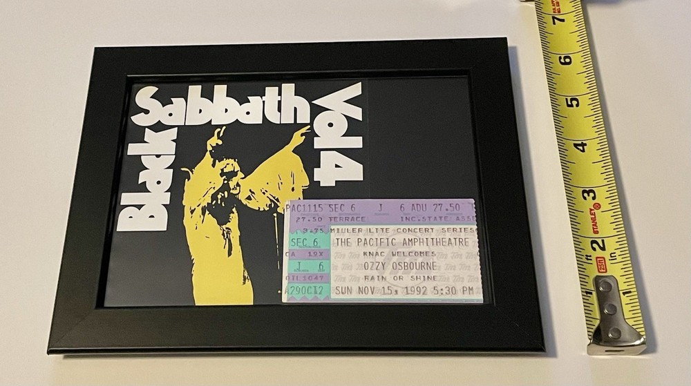 Framed 1992 Ozzy Osbourne Concert Ticket Stub So. Cal Black Sabbath Album Cover
