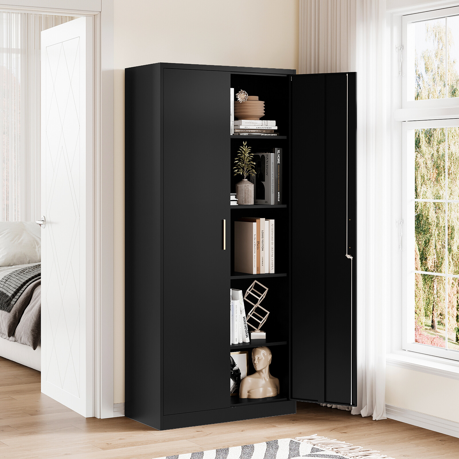 71" Garage Storage with 2 Doors 4 Adjustable Shelves Office Tool Cabinet Locking