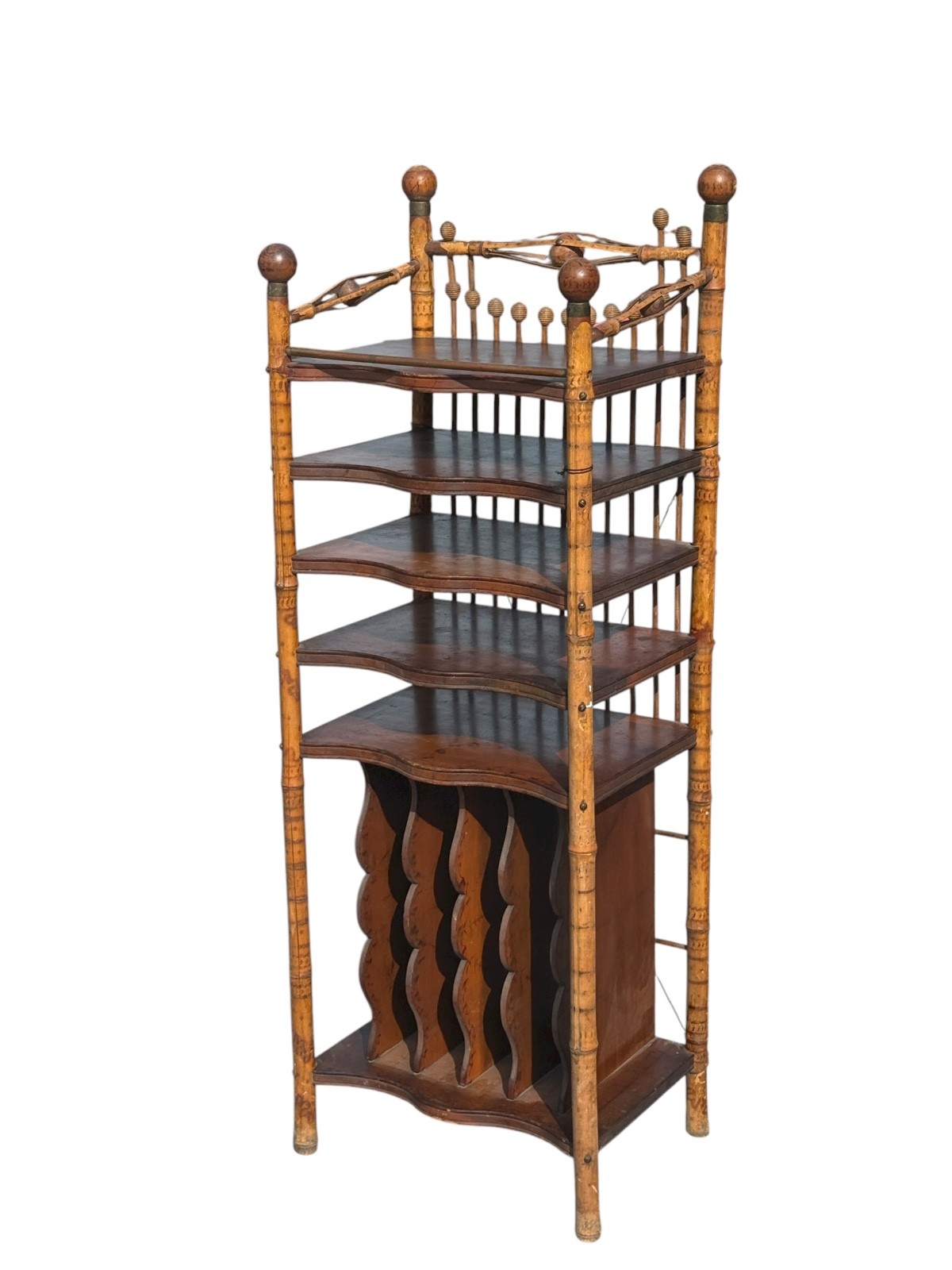 antique victorian stick and ball eastlake bamboo bookshelf magazine rack 1890