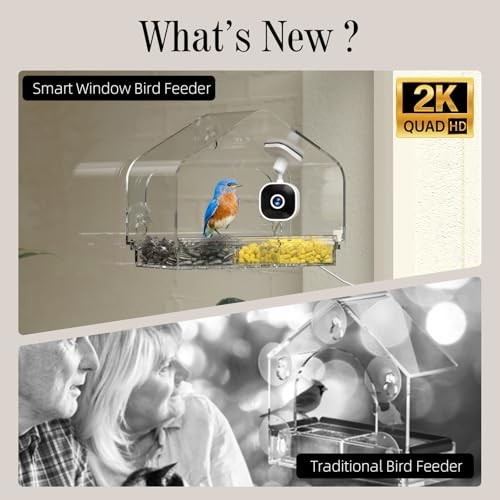 Smart Window Bird Feeder Camera with AI, Modern Design for Panoramic Clear
