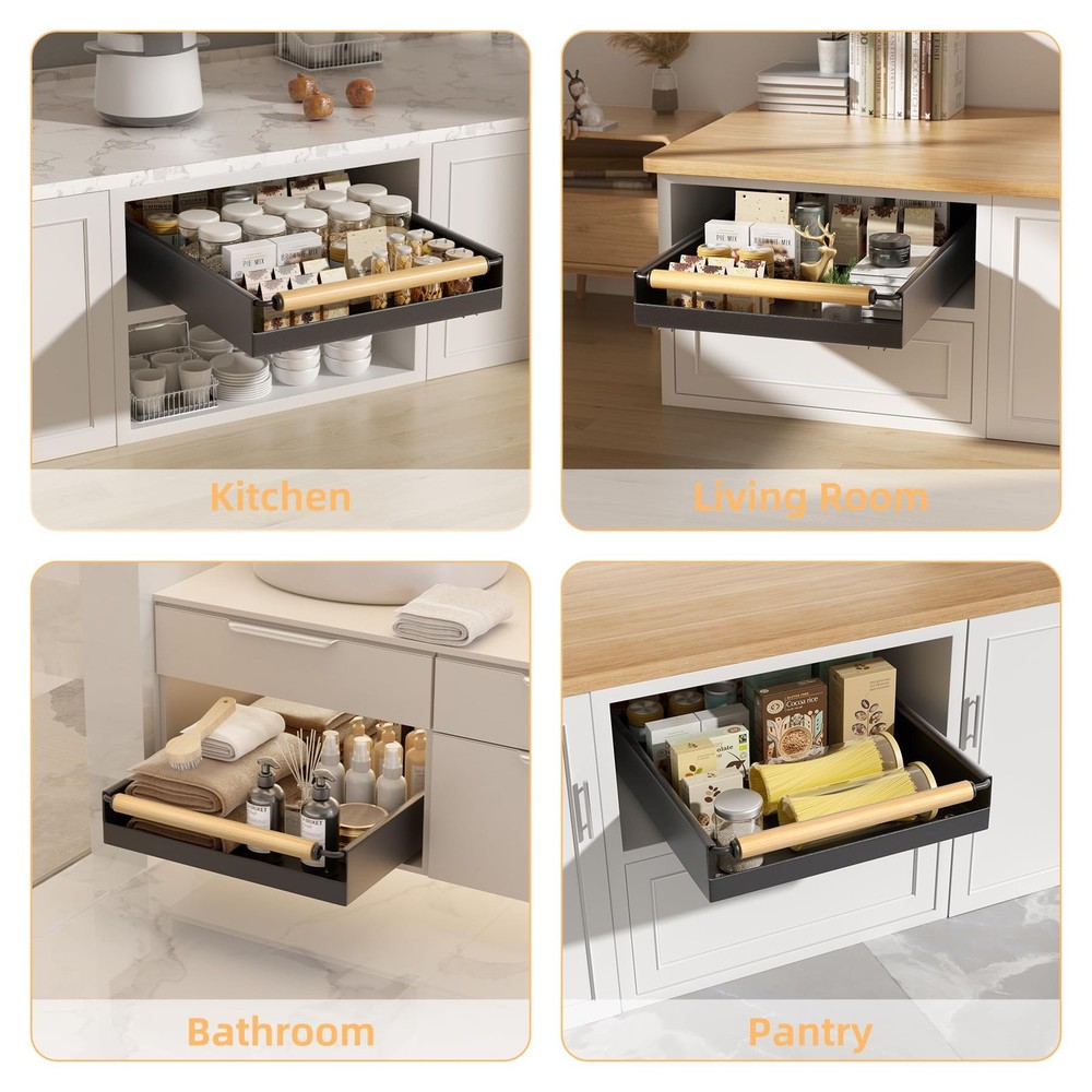 Pull Out Cabinet Organizer, 15.3'' Deep Expandable Slide Out Cabinet Organize...