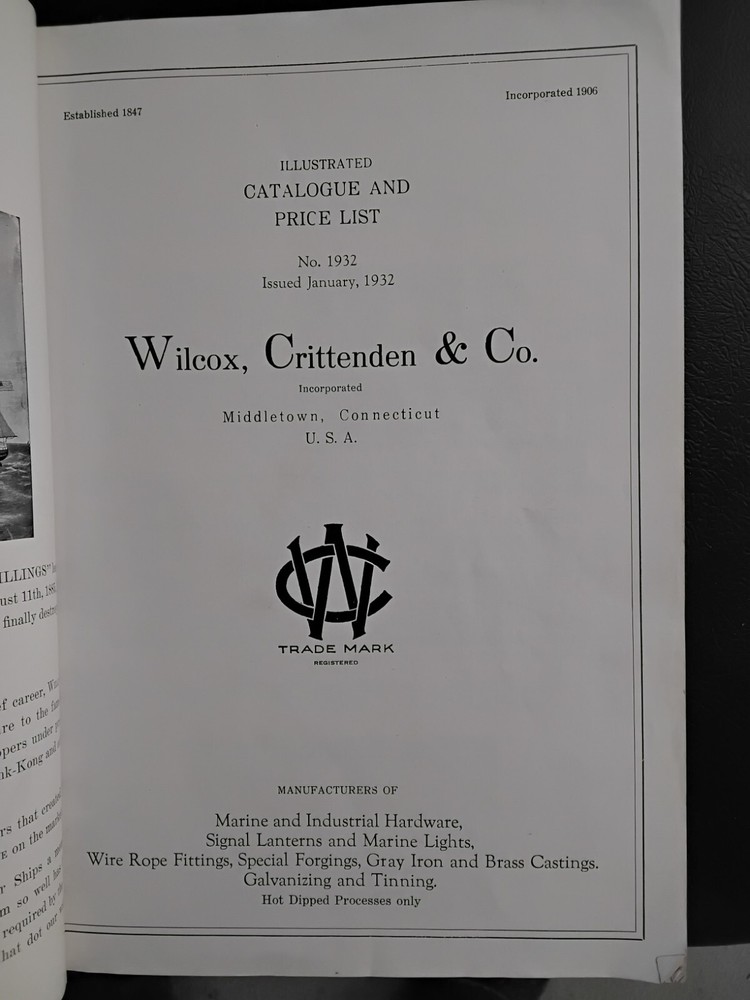 WILCOX CRITTENDEN MARINE HARDWARE CATALOG