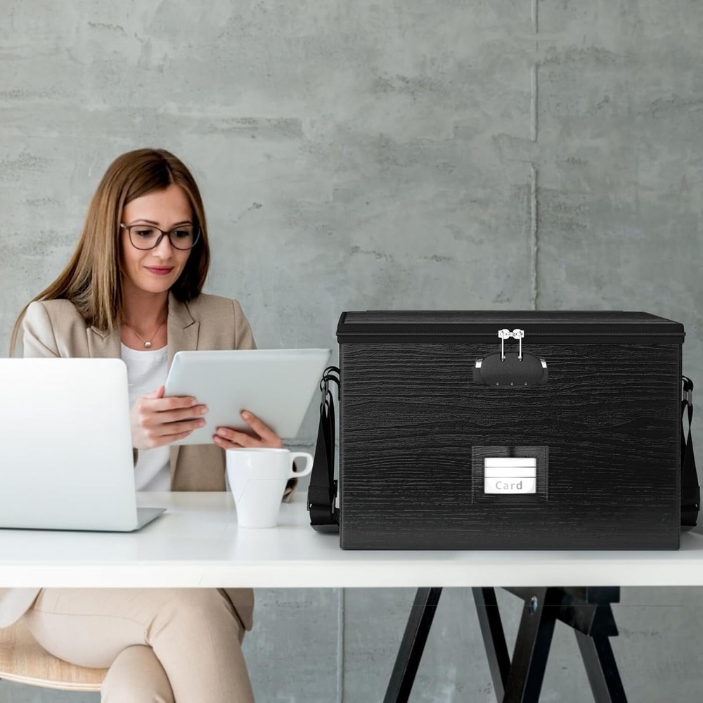 Fireproof Document Box File Organizer - Portable Locking Filing Storage Box