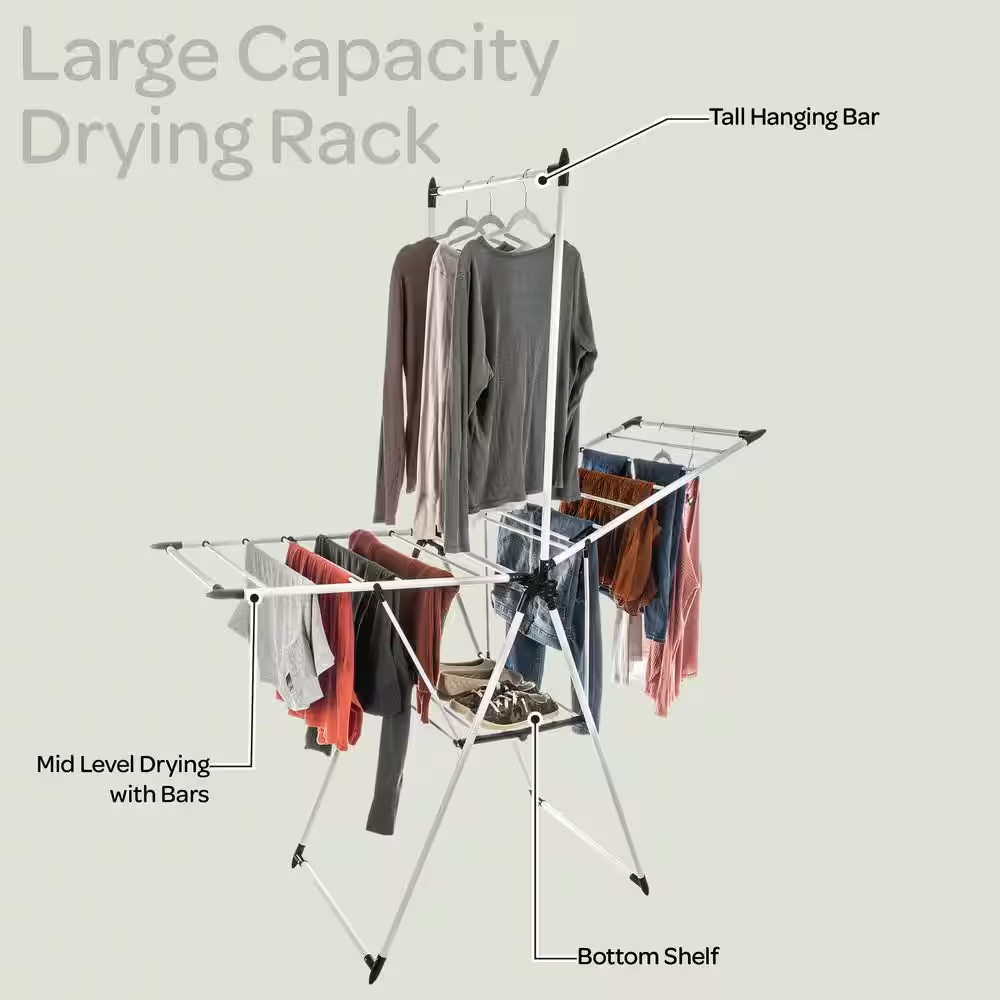 Clothes Drying Rack - 2-Level Laundry Drying Rack with 24 Drying Rails, Hanging