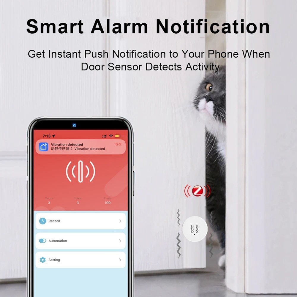 Tuya Vibration Sensor Tilt Detector Home Security App Real-Time5089