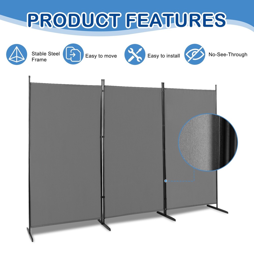 6FT Grey Trifold Polyester Cloth Plastic Foot Carbon Steel Frame Foldable Screen