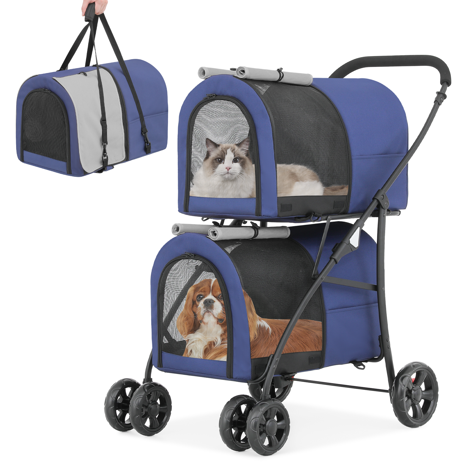 4 Wheels Double Breathable Pet Dog Stroller Folding Cat Cage Pet Travel Carrier
