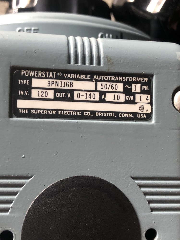 SUPERIOR ELECTRIC POWERSTAT VARIABLE AUTO TRANSFORMER TYPE 216BT-2 UNTESTED