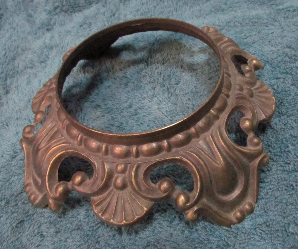 6⅝" Round Ornate Victorian or Rococo Style BRASS LAMP BASE w Scrollwork & Shell