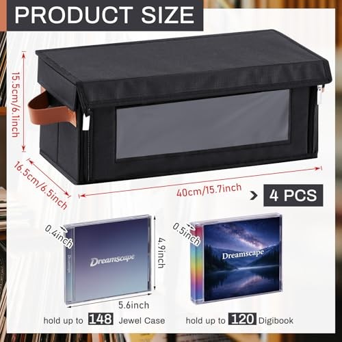 Packs Cd Storage Box with Visible Window, Stackable Cd Case Holder with 4