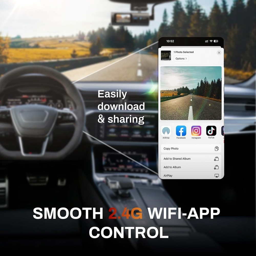 Wireless 2.5K Dash Cam with App Control & Night Vision Technology