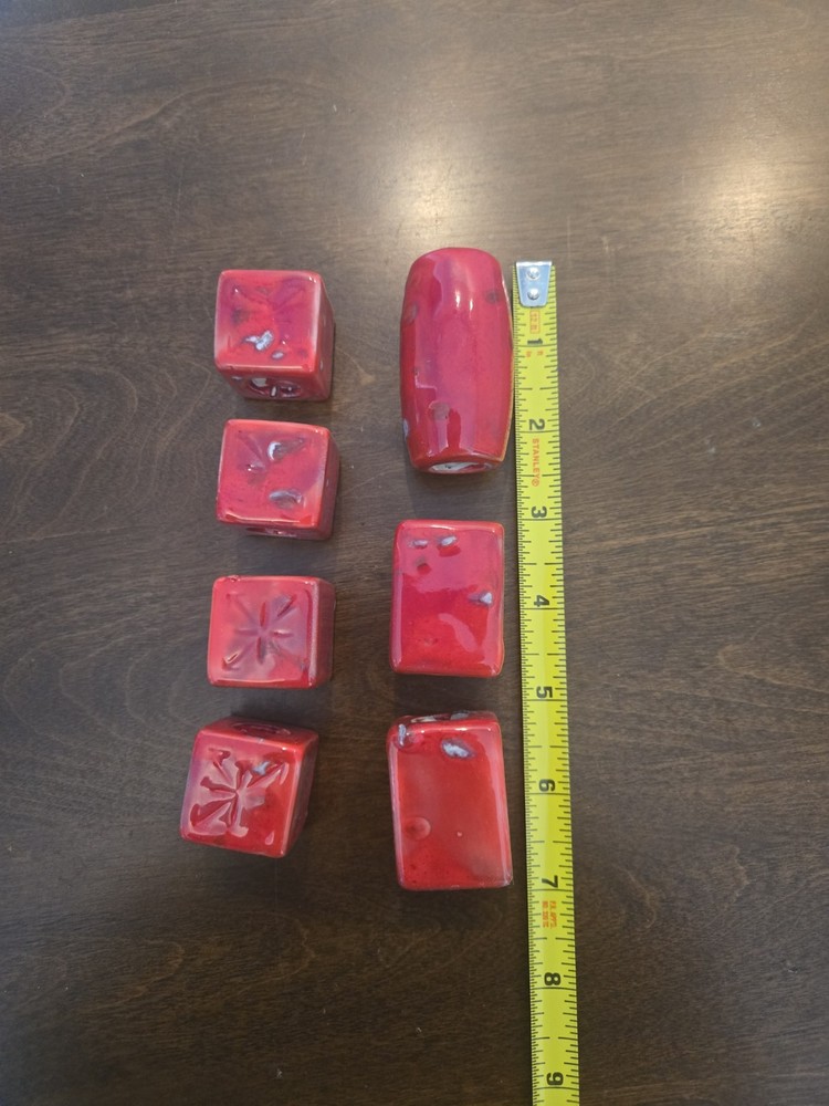 Lot Of 7 Red Vintage Ceramic Macrame Beads