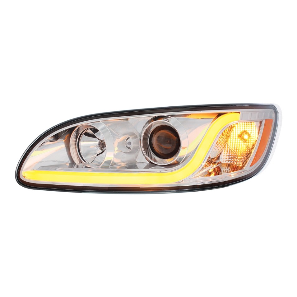 Chrome Projection Headlight f/ 1999-2019 Peterbilt - Dual Function - Driver