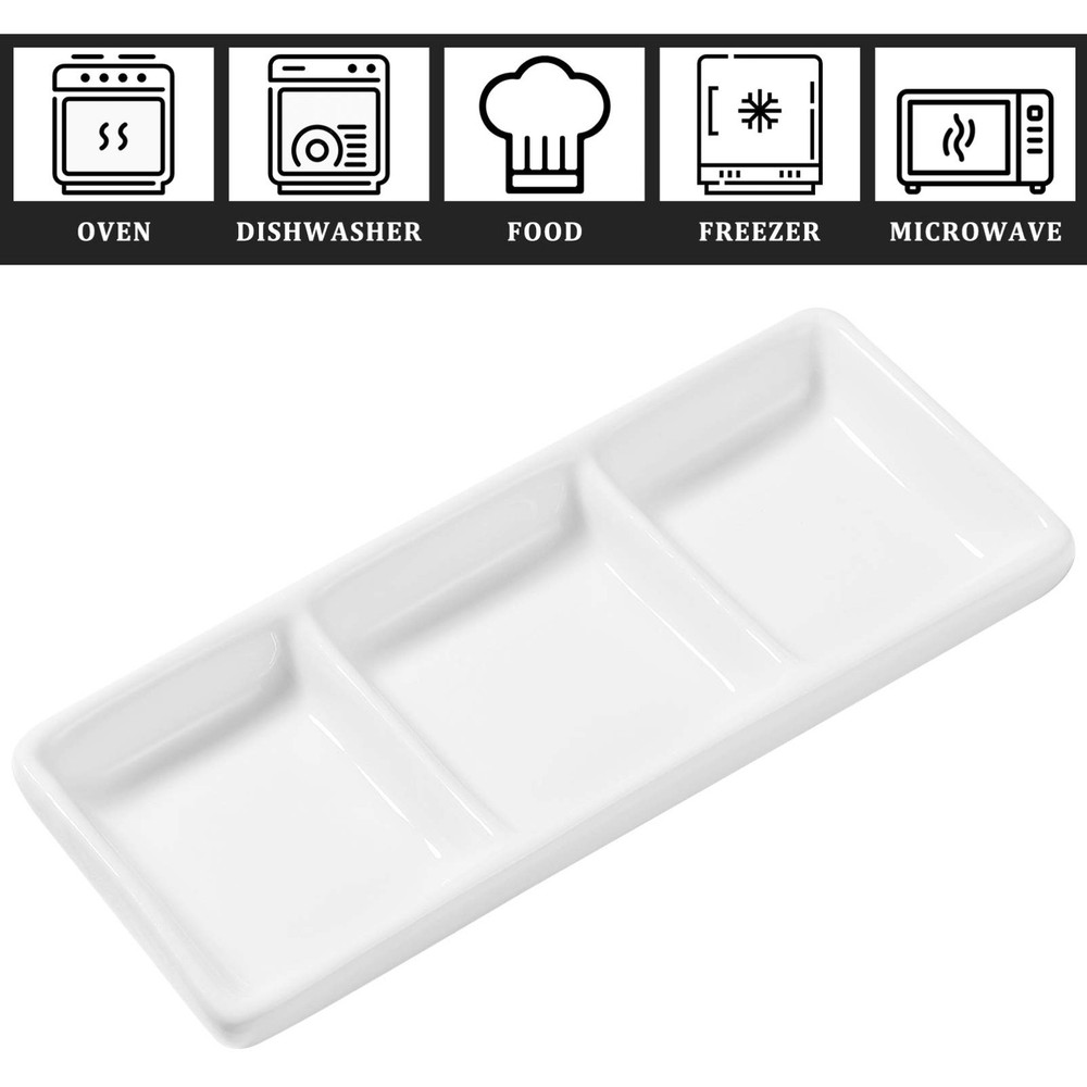 2pcs White Ceramic Serving Platter 3 Compartment Appetizer Serving Tray Divid...