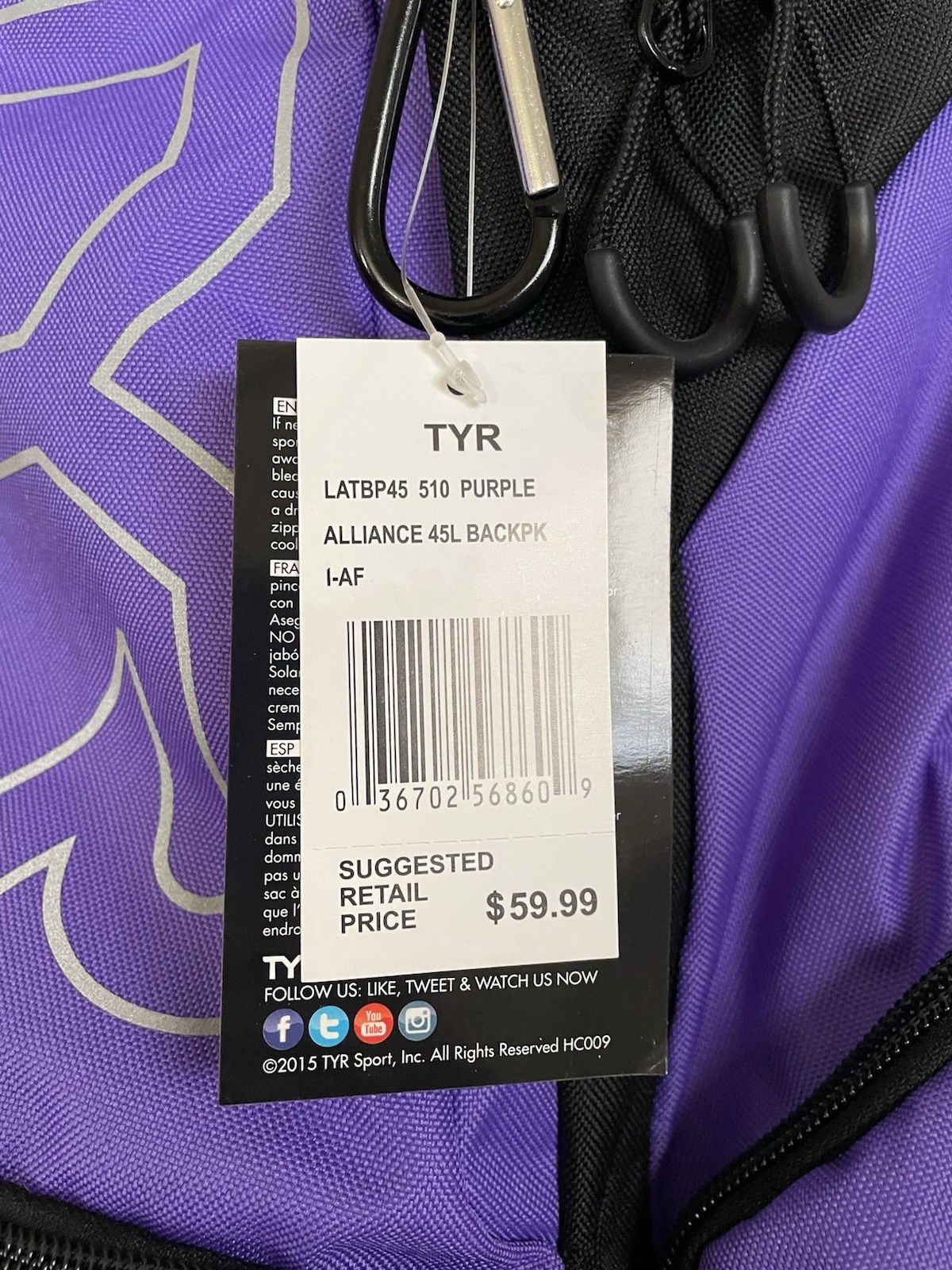 TYR Alliance 45L Backpack LATBP45 Purple Scuba Snorkeling Gear Bag