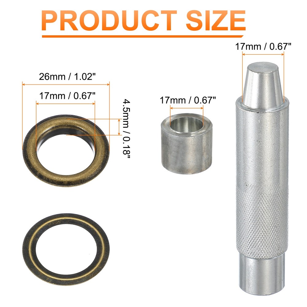 80Set Grommets Eyelets Kit 17mm Copper Eyelets with Setting Tool Bronze
