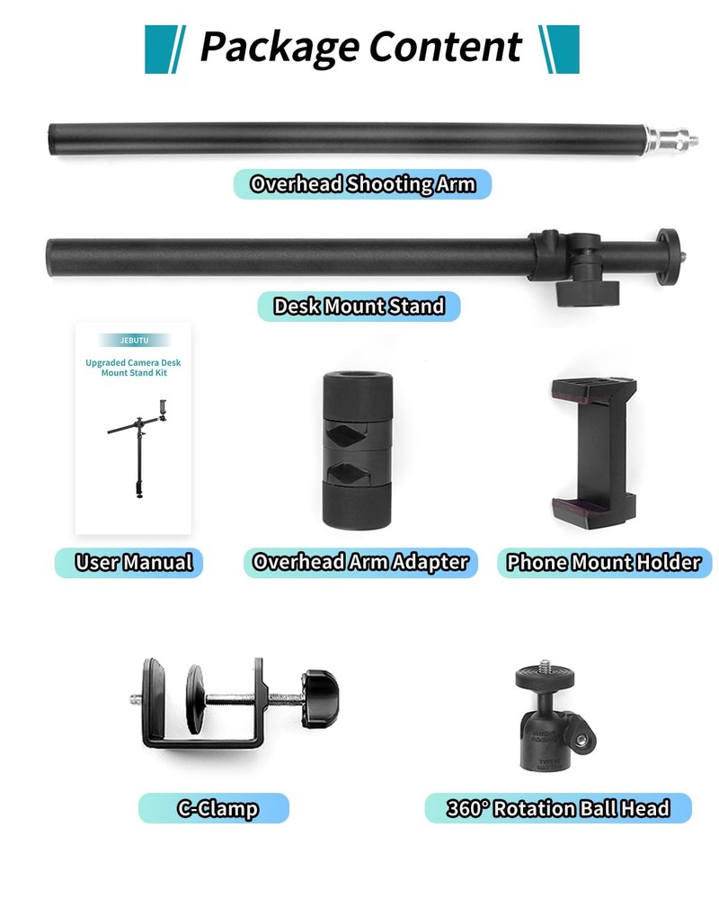Overhead Camera Mount Desk Stand, Arm Clamp 1DFPGBL, Black
