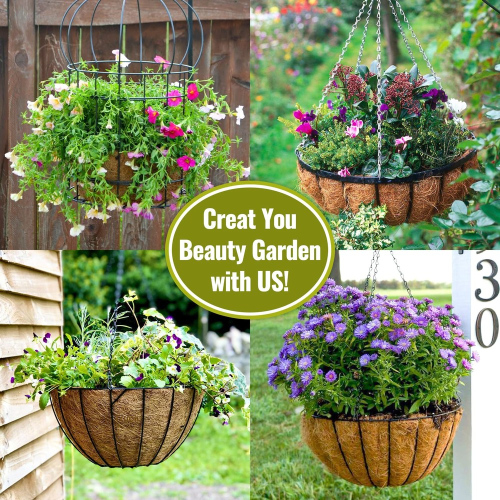 6 Pack 14 Inch Hanging Basket Coco Liners Replacement, 100% Natural Round Coc...