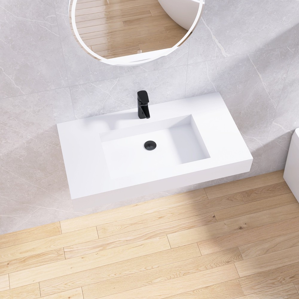 35'' Wall Mounted Bathroom Sink Solid Surface Bathroom Vessel Sink