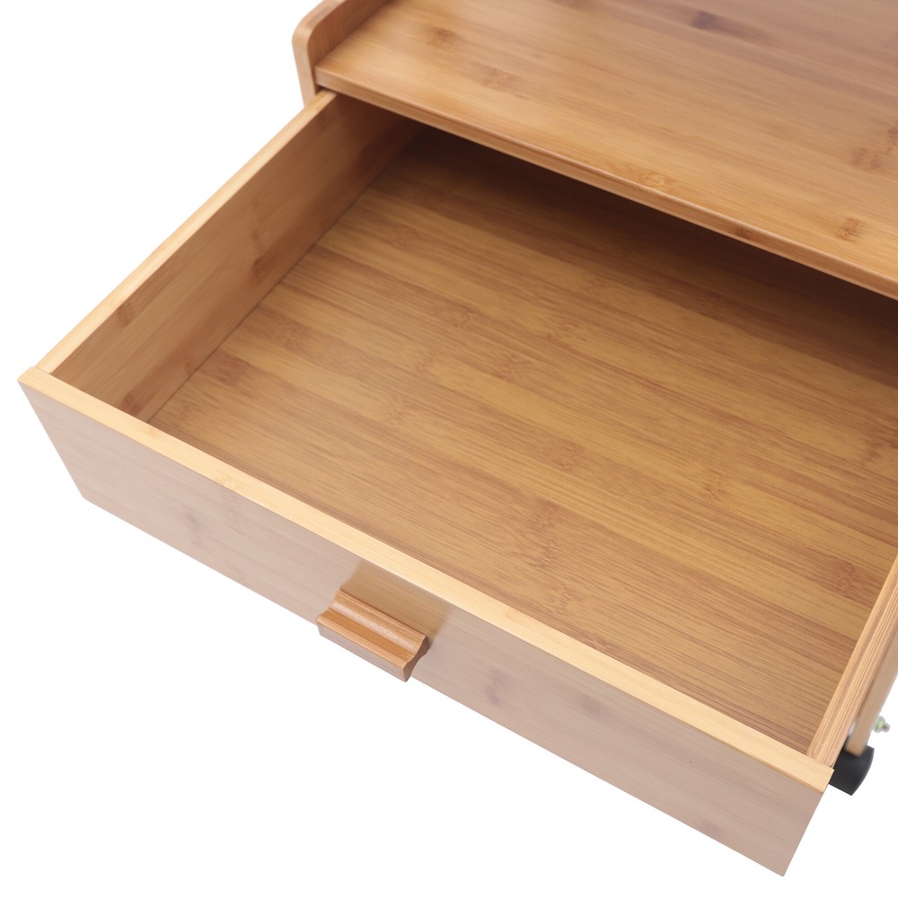 Space-Saving Printer Storage Rack Bamboo Rolling Cart Portable Printer Stand