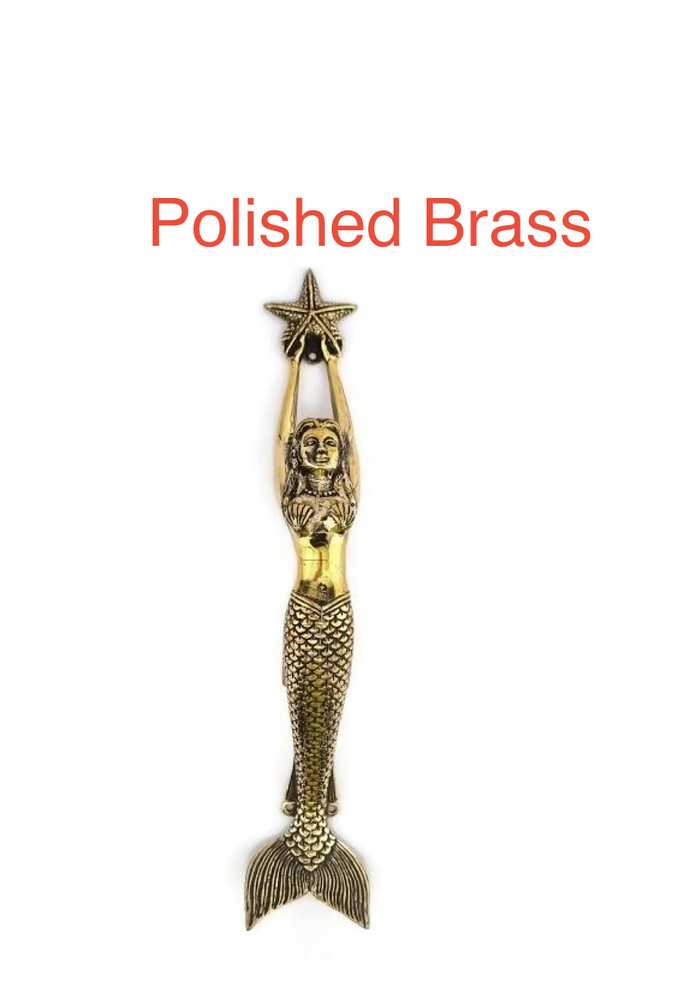 brass 15" inch Large version old style Mermaid solid hollow brass GRAB handle